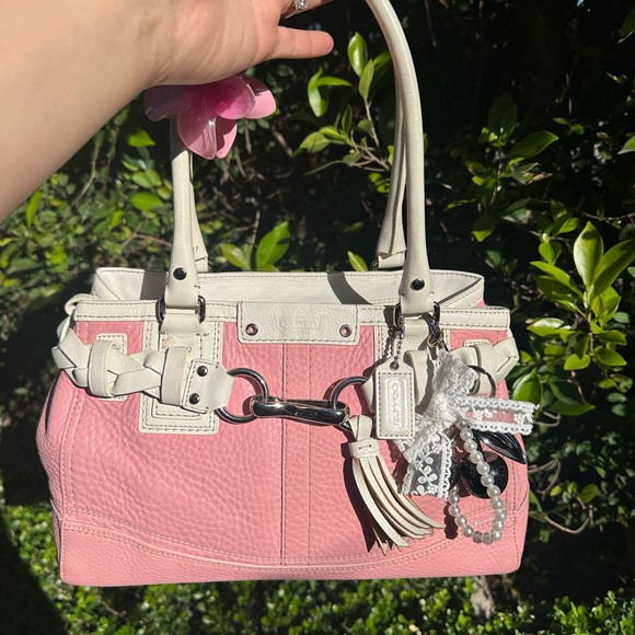 Vintage Coach Hamptons Pink Pebbled Leather Carryall Satchel F13084 Y2K